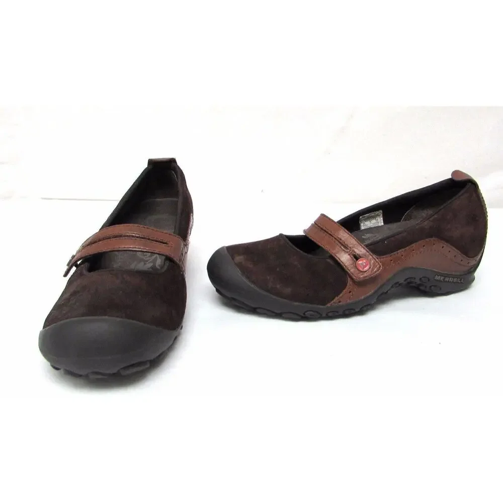 Merrell women's brown suede leather size 6.5 mary jane shoes comfort walking